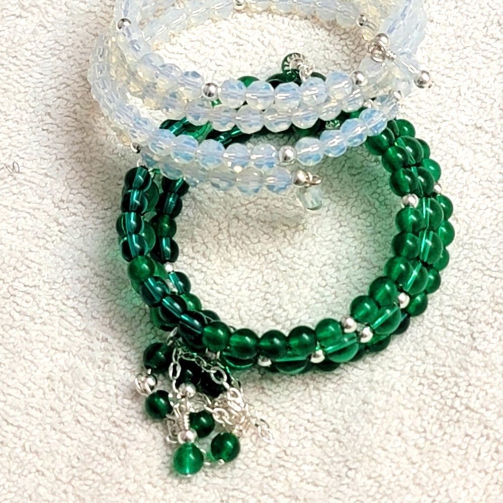 New custom made green and white crystal bracelets